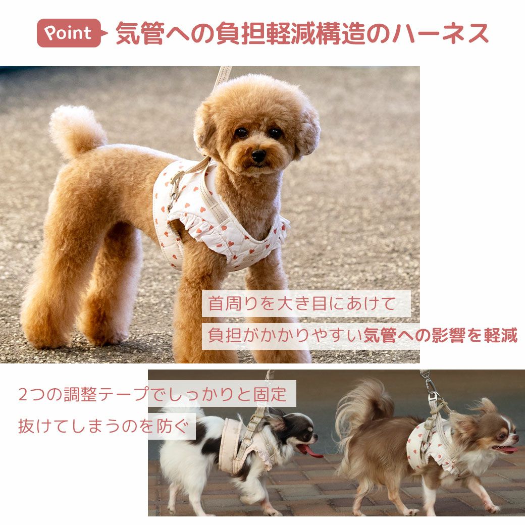 首周りを大き目にあけて、負担がかかりやすい気管への影響を軽減しました。