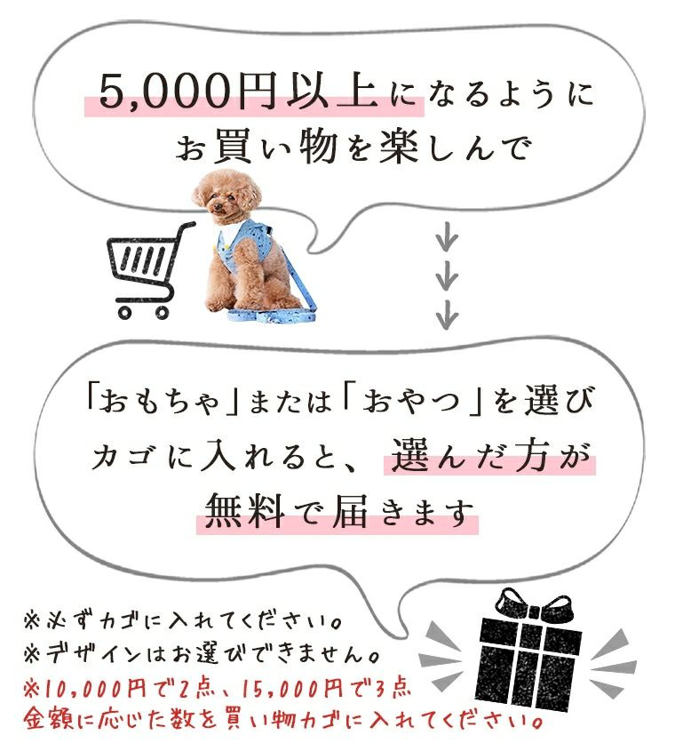 5,000円ごとのお買物でおやつorおもちゃ プレゼント ※カゴに入れてください