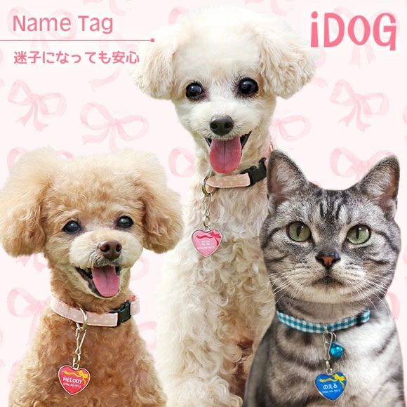 【 迷子札 犬 猫 】IDOG&ICAT ネームタグ 迷子札ハート型 プレゼント メール便OK