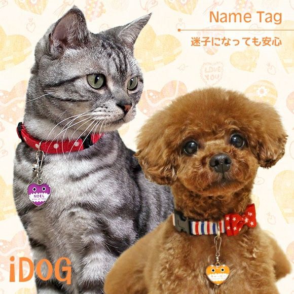 【 迷子札 犬 猫 】IDOG&ICAT ネームタグ 迷子札ハート型 がおー メール便OK