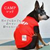 ミニピン3.7kg(首22/胴39/丈30cm)のバジルちゃんはCAMPレッドのMを着用