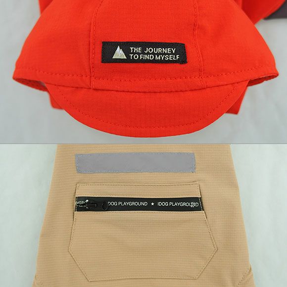 フードにはワッペン、背中にはポケット＆オリジナルプリント入りの止水ファスナー付き