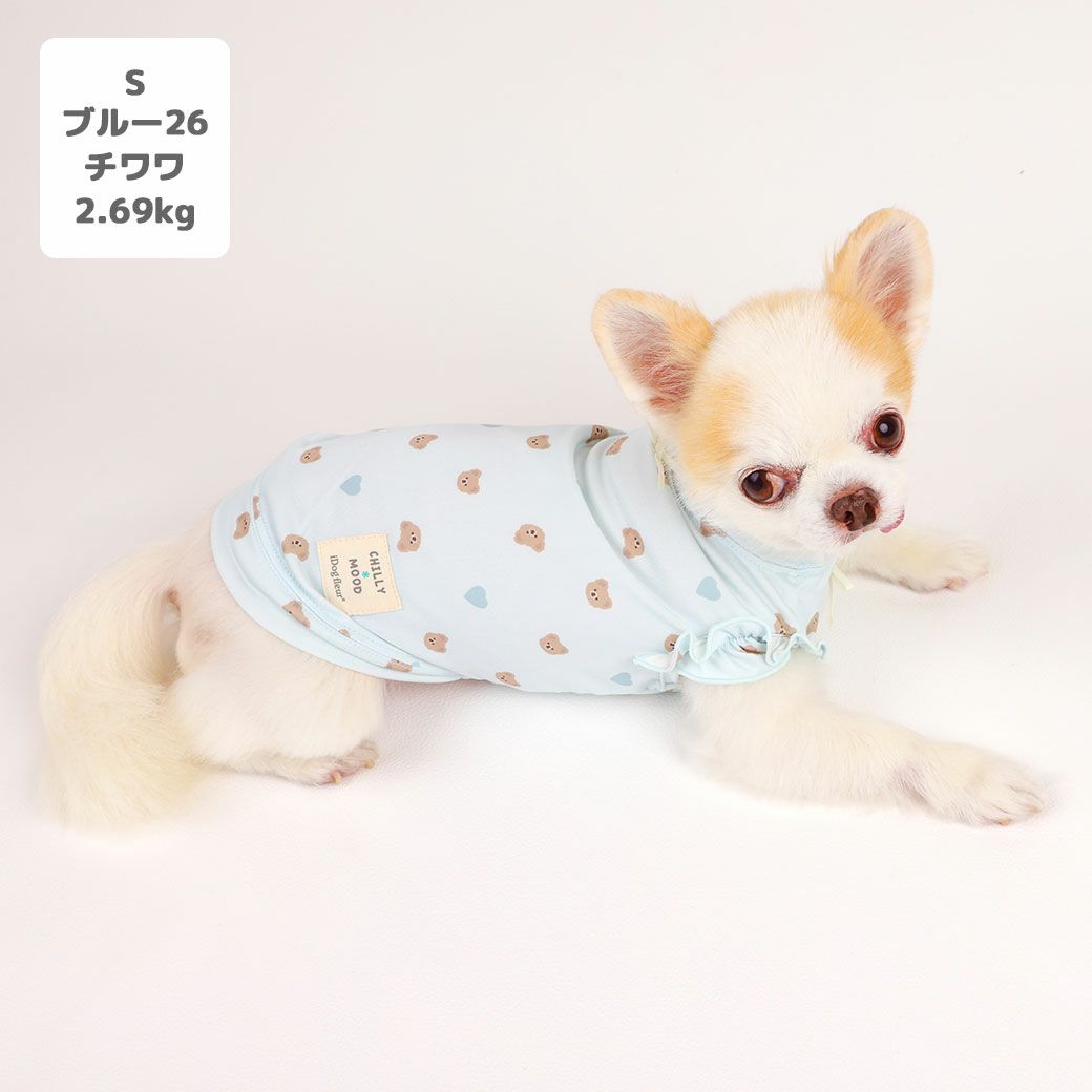 チワワ2.69kg(首21/胴34/丈25cm)の涼央くんはブルー26のSを着用