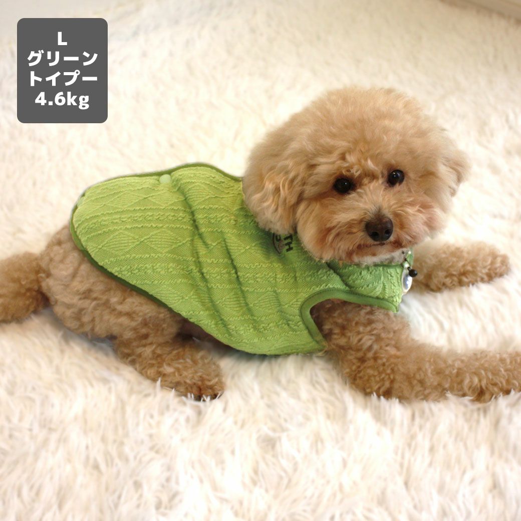 トイプー4.6kg(首25/胴40/丈34cm)のフク丸くんはグリーンのLを着用