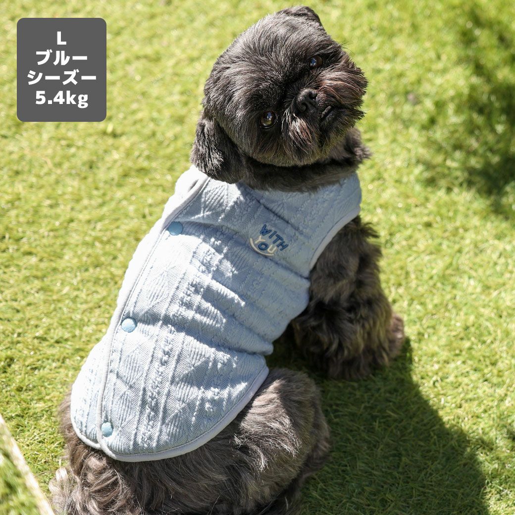 シーズー5.4kg(首26/胴38/丈38cm)のつぶくんはブルーのLを着用