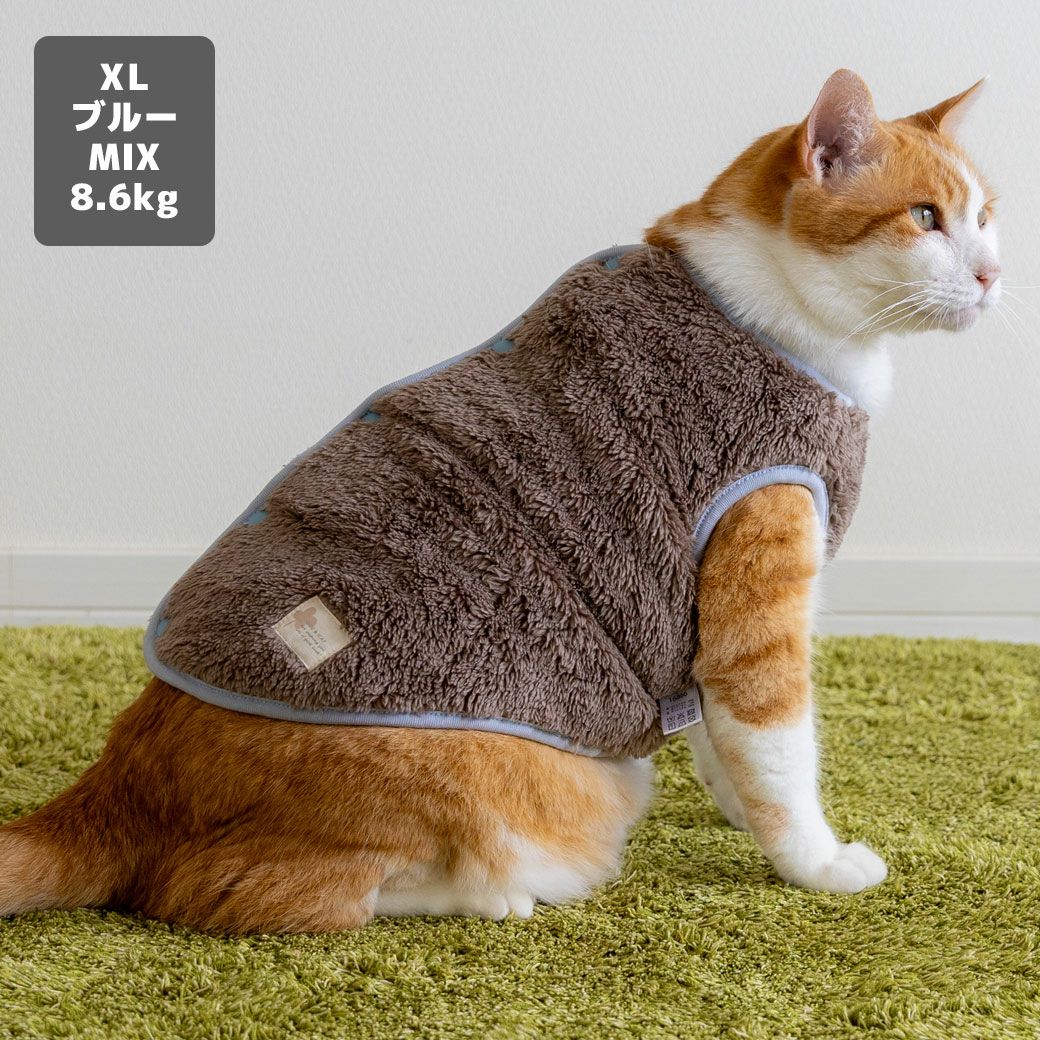 MIX8.6kg(首25/胴54/丈34cm)のゆづるくんはブルーのXLを着用