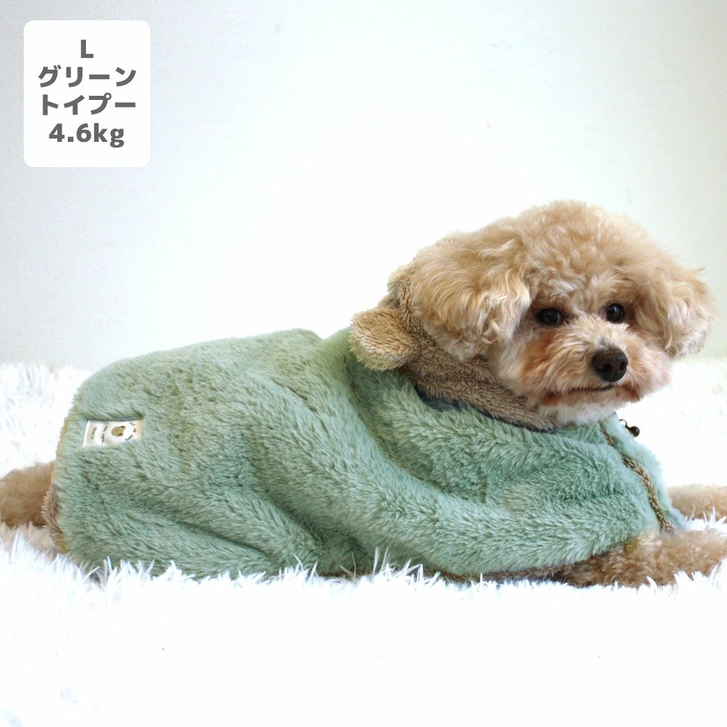 トイプー4.6kg(首25/胴40/丈34cm)のフク丸くんはグリーンのLを着用