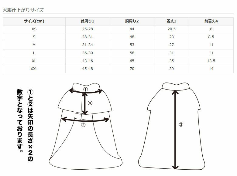 お洋服仕上りサイズ