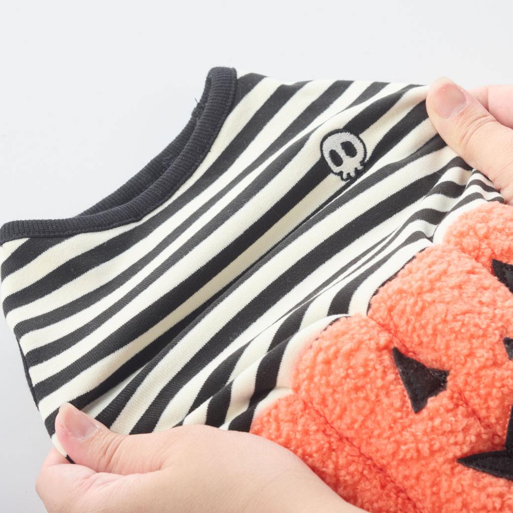 ボーダー×かぼちゃスカートがかわいい犬用ハロウィンワンピ