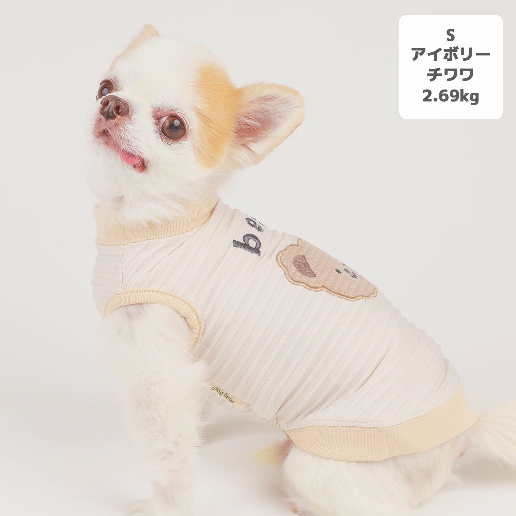 チワワ2.69kg(首21/胴34/丈25cm)の涼央くんはアイボリーのSを着用