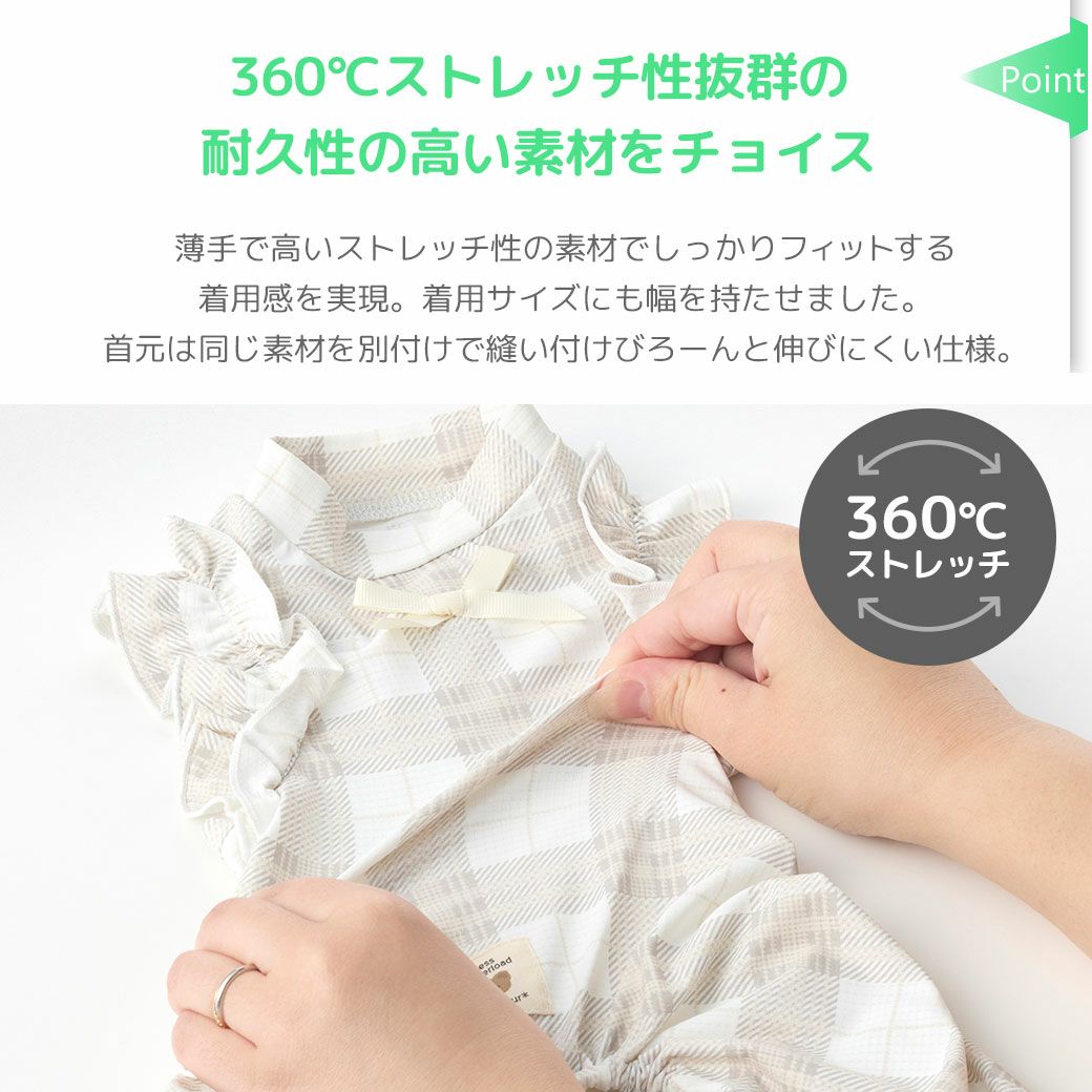 iDogfleurCOOL+MOSCAPEチェックフリルつなぎ接触冷感防蚊