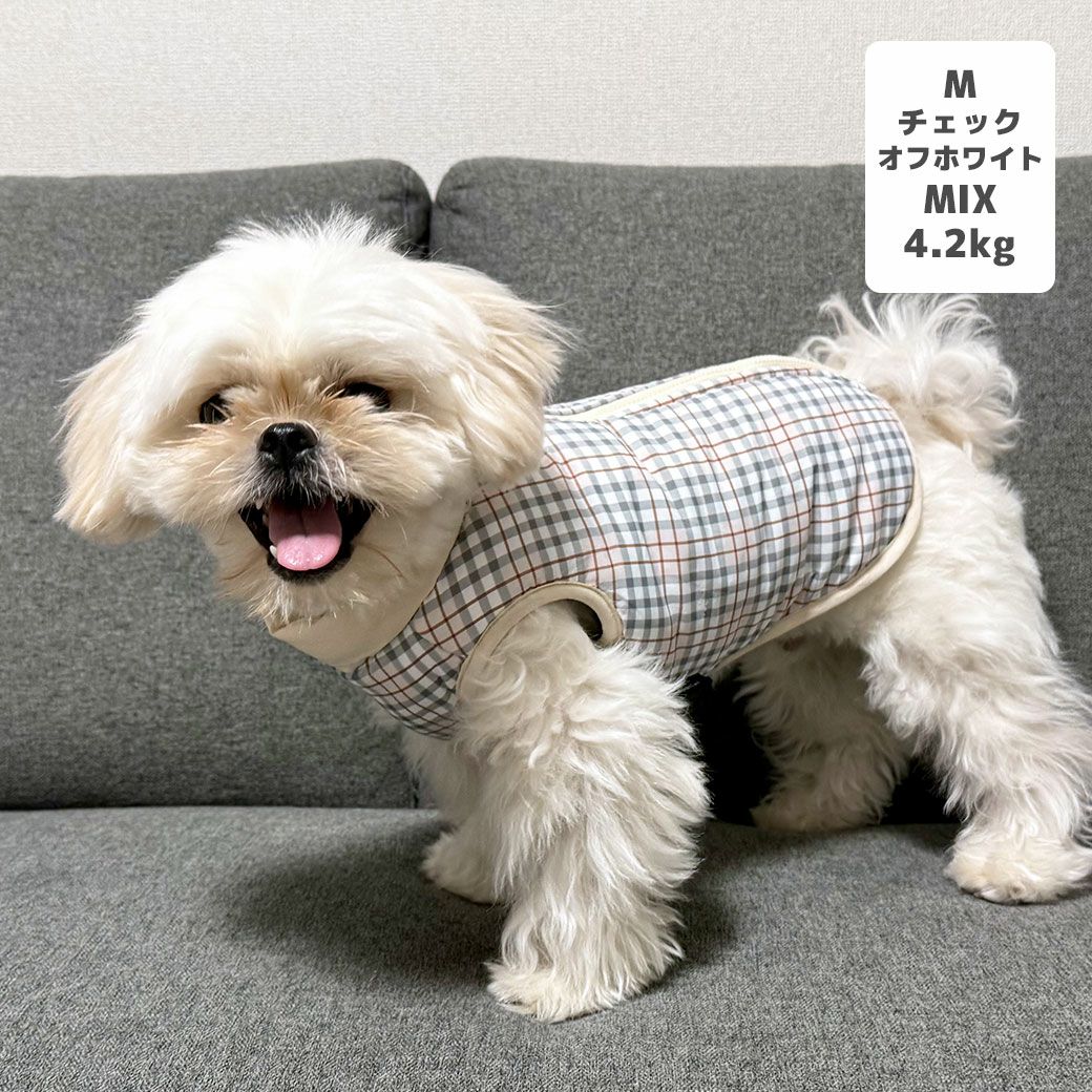 MIX4.2kg(首24/胴38/丈30cm)のとろろくんはチェックオフホワイトのMを着用