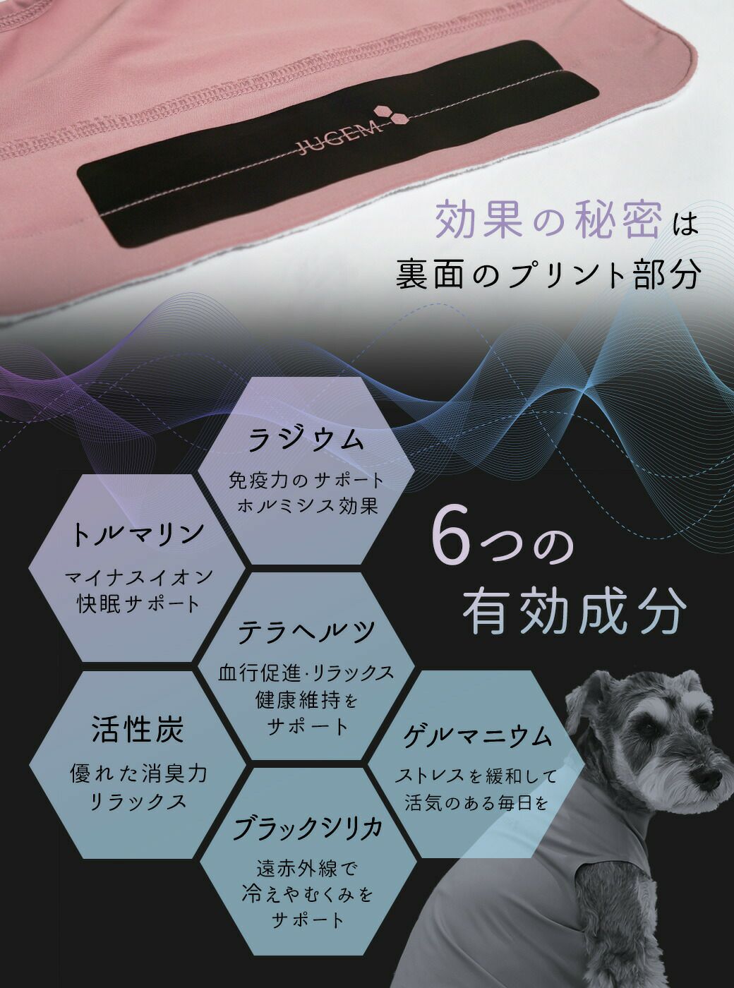 プリント部分に6つの成分が配合