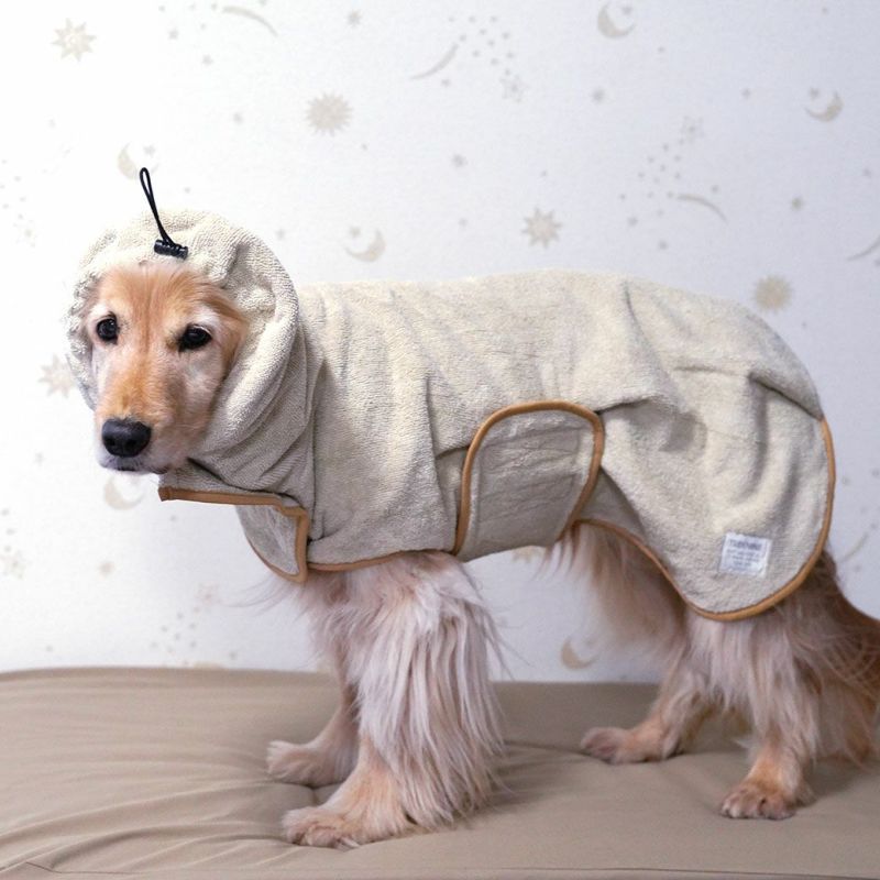 フリース製 ベージュ バスローブ 犬用 iDog TREKNINE 中大型犬用 マイクロファイバー吸水バスローブ
