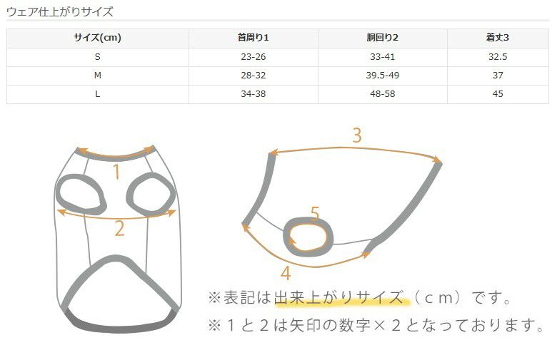 ウェア仕上がりサイズ