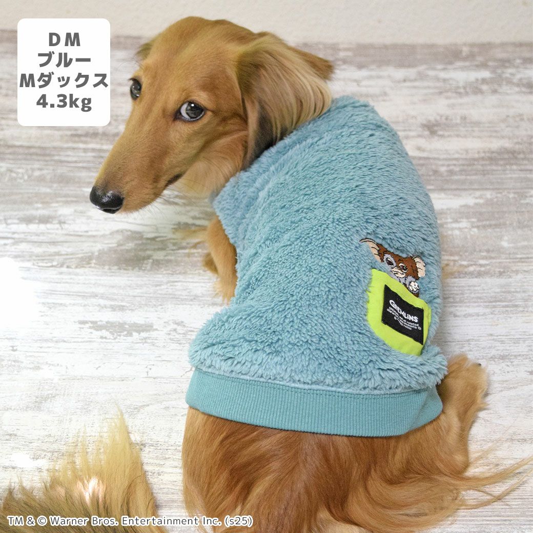 ミニチュアダックス4.3kg(首27/胴40/丈33cm)のALFaくんはブルーのDMを着用